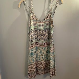 Patterned strappy blue mini dress